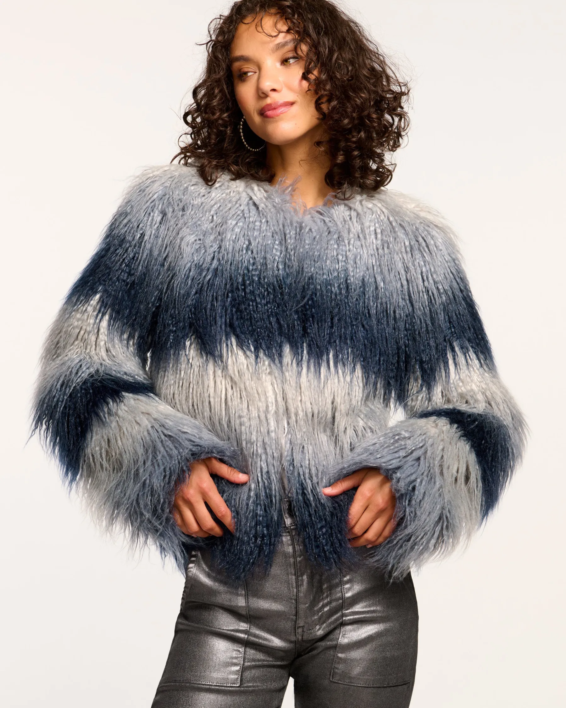 Ramy Brook Samuel Faux Fur Coat Navyombre Outlet