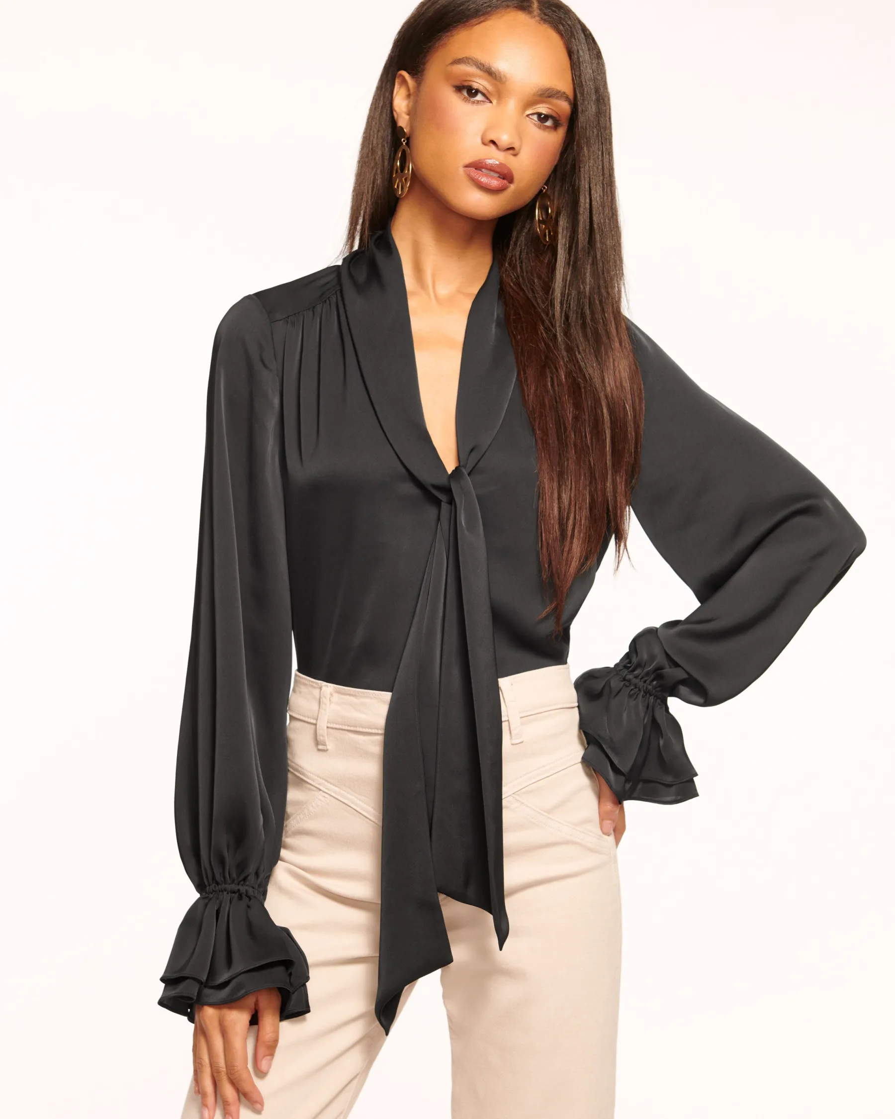 Ramy Brook Tammy Tie-Front V-Neck Blouse Fashion