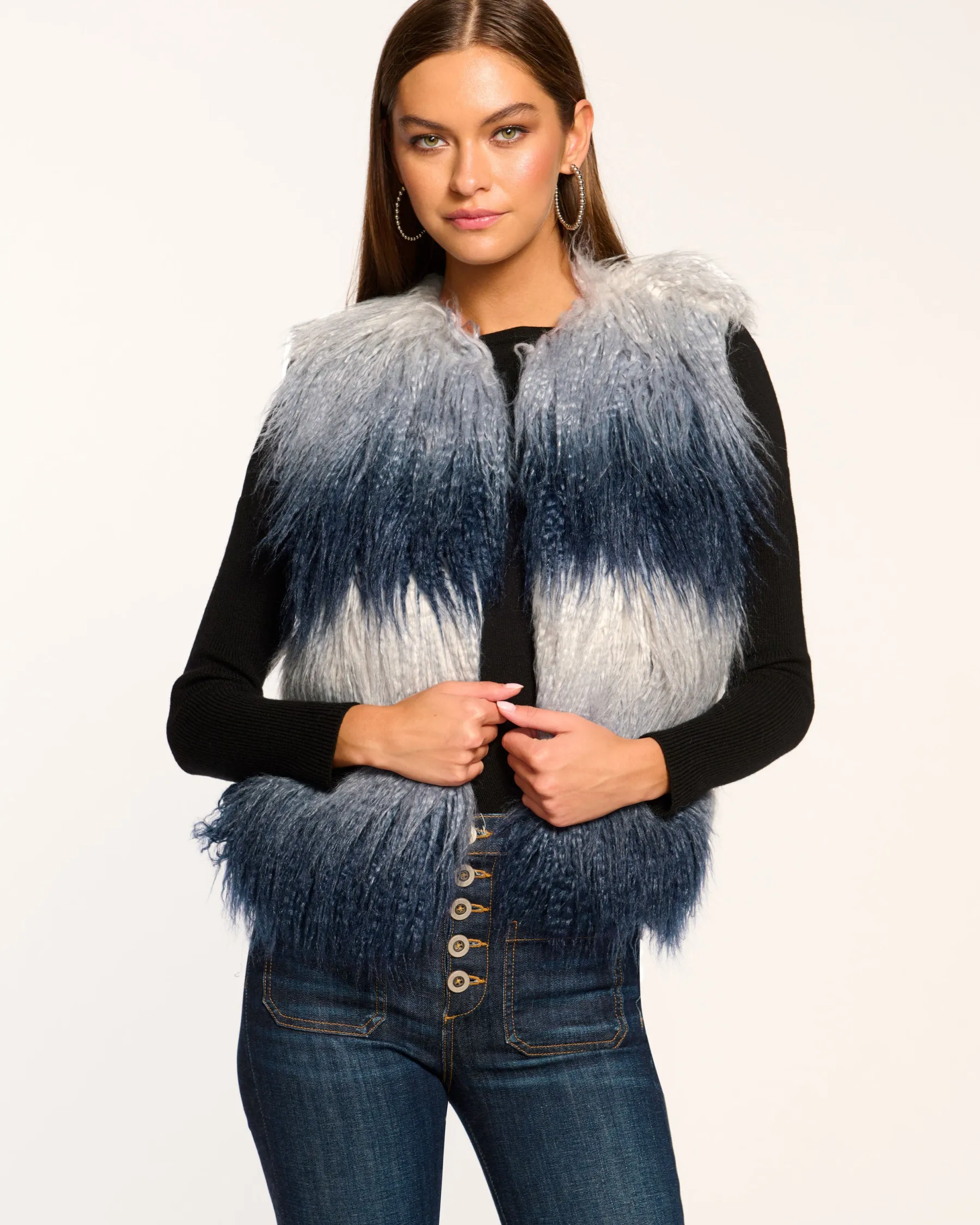 Ramy Brook Walter Faux Fur Vest Navyombre Hot