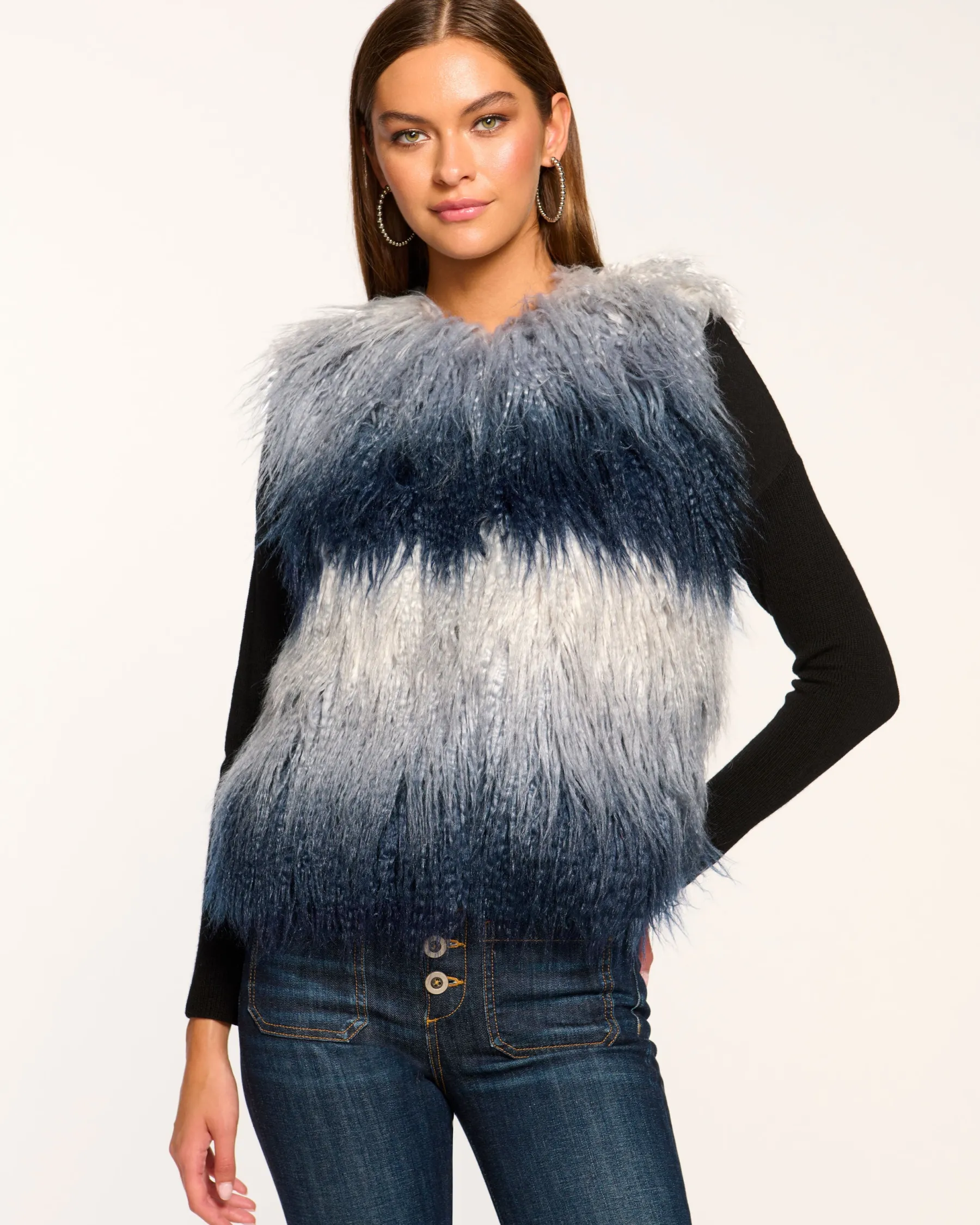 Ramy Brook Walter Faux Fur Vest Navyombre Hot