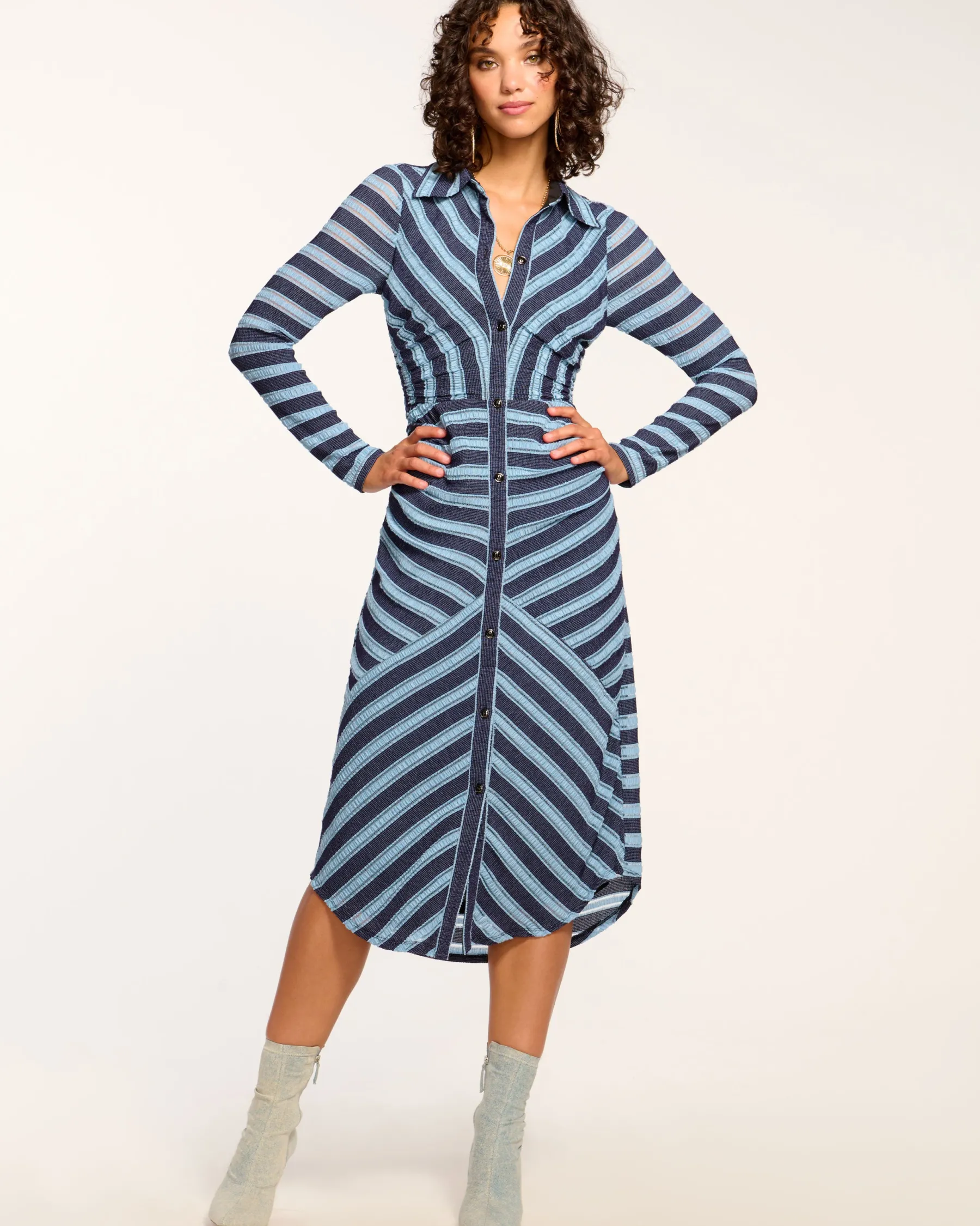 Ramy Brook Wyatt Button Down Knit Maxi Dress Bluestripe Online