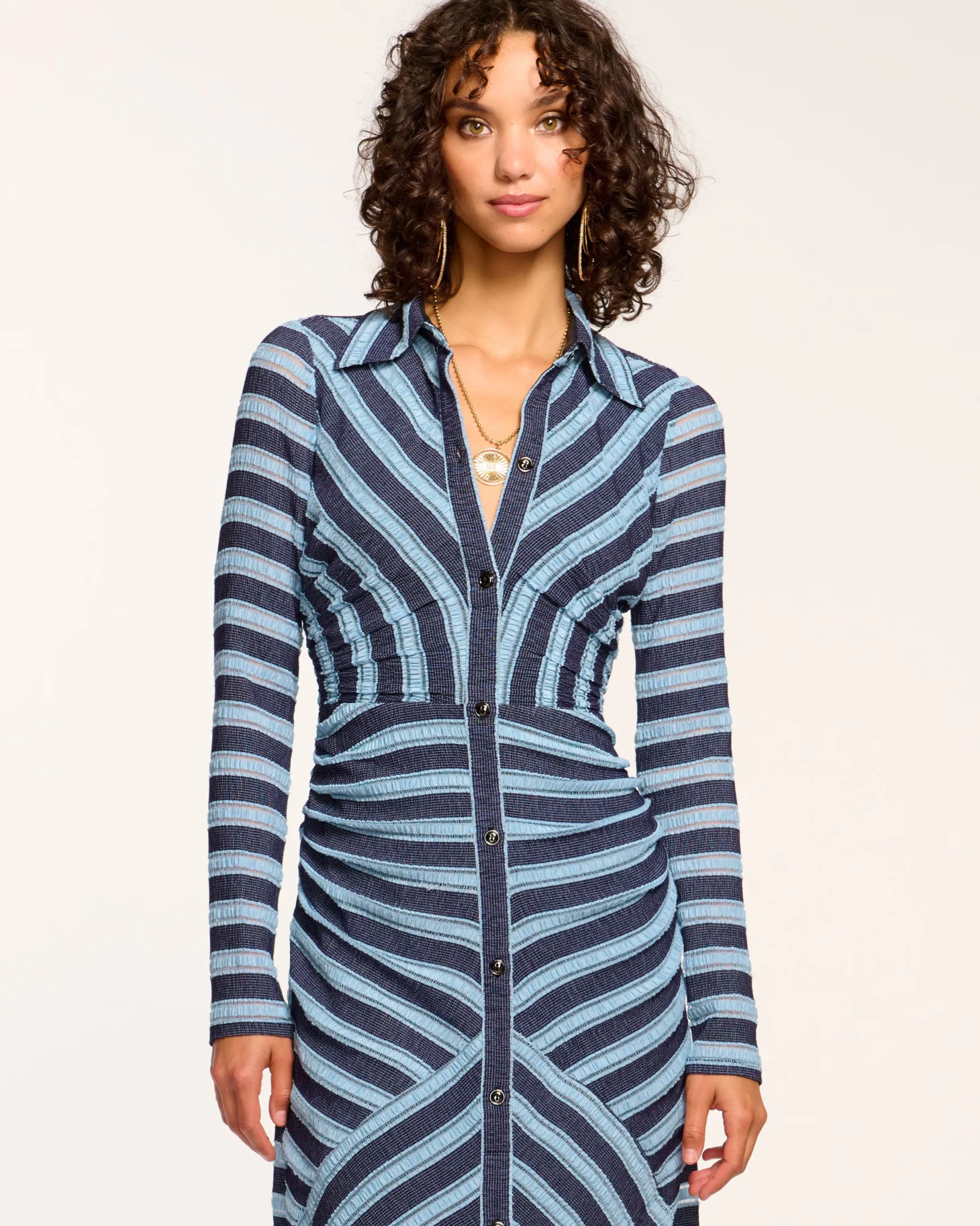 Ramy Brook Wyatt Button Down Knit Maxi Dress Bluestripe Online