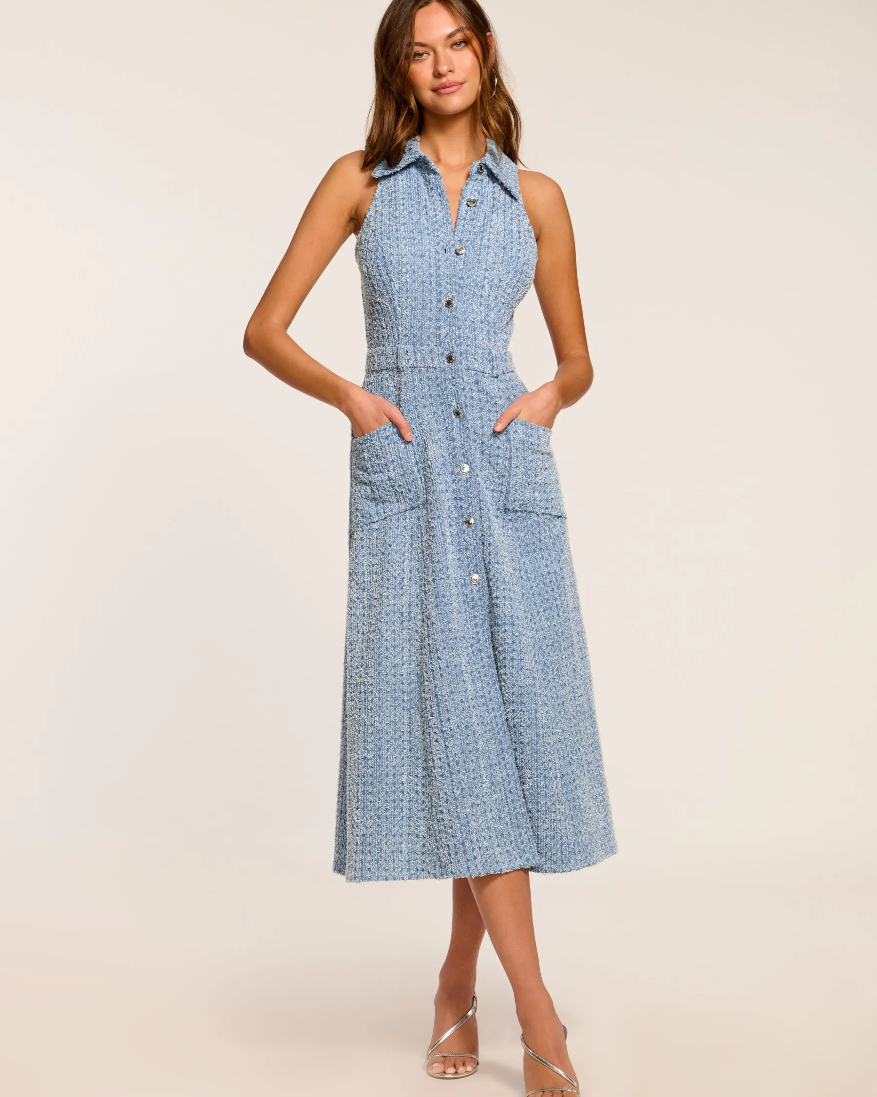 Ramy Brook Yesenia Textured Denim Midi Dress Texturedwash Online